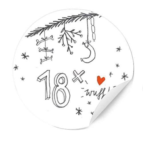 24 Adventskalenderzahlen für Hunde und Hundefreunde, runde Zahlen Etiketten MATT zum Hunde Adventskalender Basteln, selbstklebend, 40 mm, fröhliches Handlettering Design von Eine der Guten