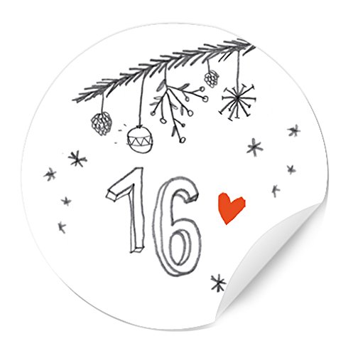 24 Adventskalenderzahlen für Kinder und Erwachsene, runde Zahlen Etiketten MATT zum Adventskalender Basteln aus Papier, selbstklebend, 40 mm, WEISS GRAU mit verspielten Zahlen, Weihnachtsdeko von Eine der Guten