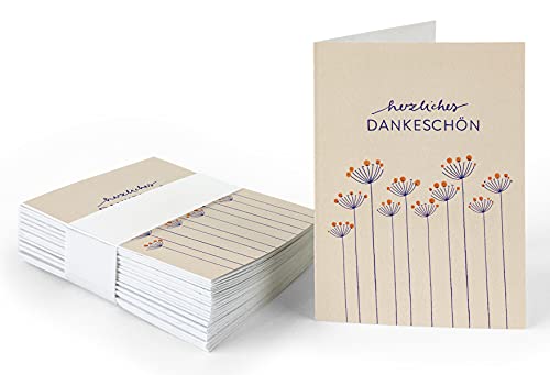 25 Geschenkanhänger - Dankeschön - Creme mit Blumen, originelle Mini Dankeskarten zum Geschenke Beschriften, Handlettering, edel exklusiv individuell, A7 Recyclingpapier Klappkarten von Eine der Guten