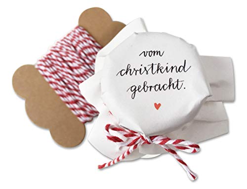 25 MINI Christkind Marmeladendeckchen, weihnachtliche Gläserdeckchen Weiß für selbstgemachte Marmelade Weihnachtsgeschenke, für kleine Gläser, Recyclingpapier Abreißblock + 10 m Garn + Justiergummi von Eine der Guten