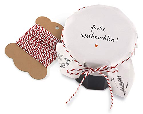 25 Marmeladendeckchen - Frohe Weihnachten - Gläserdeckchen weiß für Marmelade, Marmeladengläser & Einmachgläser, Recyclingpapier Abreißblock + 10 m Garn + Justiergummi von Eine der Guten