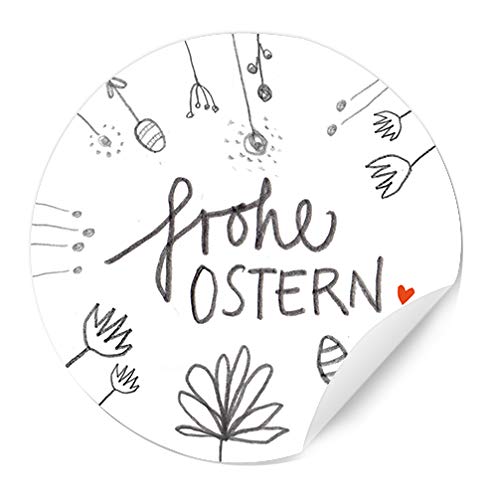 Ostersticker frohe Ostern - 24 selbstklebende Aufkleber mit Blumen im DIY Bleistift Design, Osteraufkleber Für Kinder & Erwachsene, Weiß Grau Rot, zum Ostergrüße Verzieren von Eine der Guten