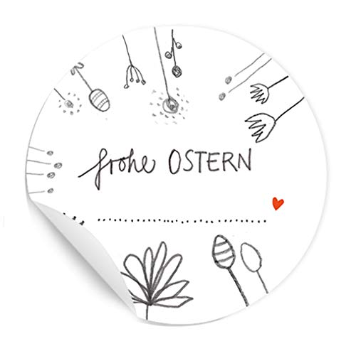 Ostersticker frohe Ostern - 24 selbstklebende Aufkleber zum Beschriften mit Blumen im DIY Bleistift Design, Osteraufkleber Für Kinder & Erwachsene, Weiß Grau Rot, zum Ostergrüße Verzieren von Eine der Guten