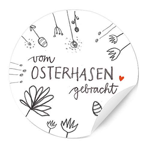 Ostersticker vom Osterhase gebracht - 24 selbstklebende Aufkleber mit Blumen im DIY Bleistift Design, Weiß Grau Rot, zum Ostergrüße Verzieren von Eine der Guten