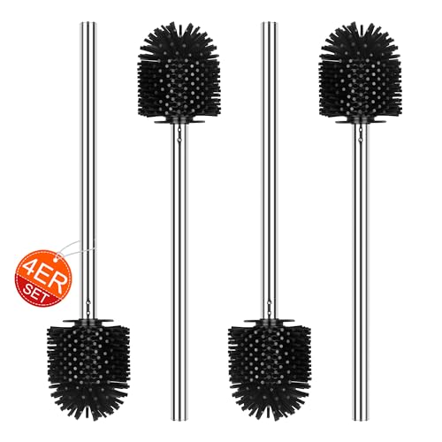 4 Stück klobürste Silikon, WC-Bürste Toilettenbürste Klobürsten Ersatz-Bürste mit Edelstahlstiel, Ø 7 cm, Schwarz von Einesin