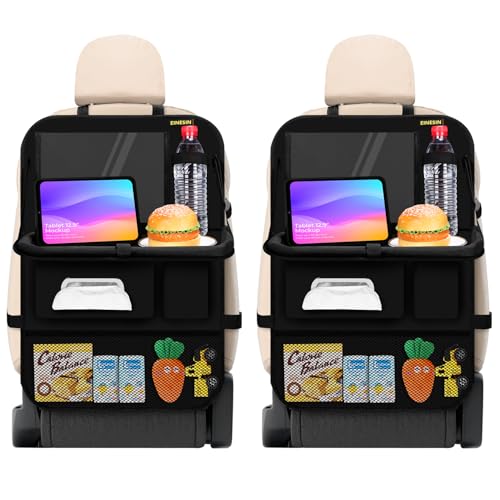 Einesin Auto Rückenlehnenschutz und Organizer, Auto Organizer, Autositz Organizer mit Faltbarer Tischablage, Tablet Tasche und Viele Taschen(1 Stück, Schwarz) (1) von Einesin