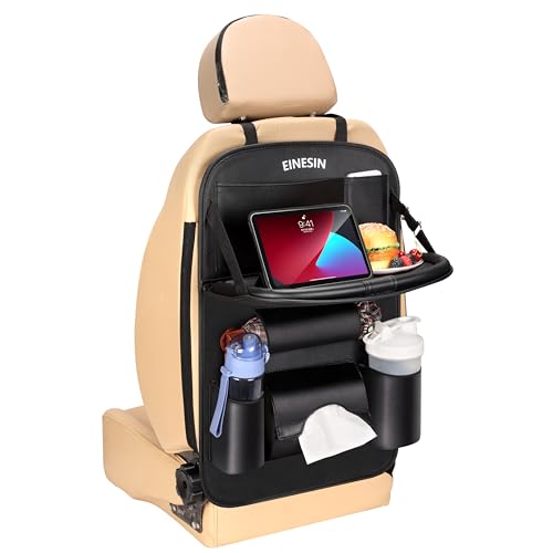 Einesin Autositz Organizer mit tisch, Organizer Auto Rücksitz Kinder, Premium PU-Leder, Wasserdicht Rücksitz Organizer mit Klapptisch, Tablet Tasche und Viele Taschen (Schwarz, 1 Stück) von Einesin