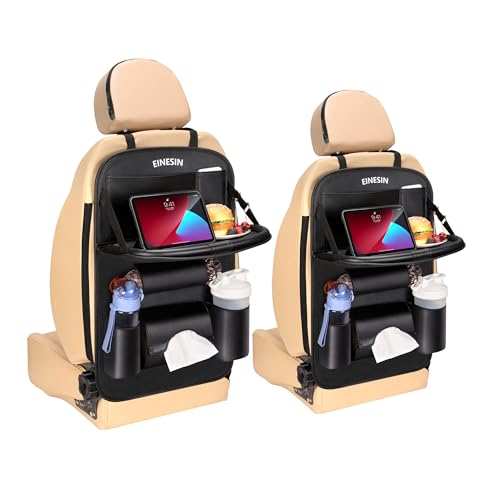 Einesin Autositz Organizer mit tisch, Organizer Auto Rücksitz Kinder, Premium PU-Leder, Wasserdicht Rücksitz Organizer mit Klapptisch, Tablet Tasche und Viele Taschen (Schwarz, 2 Stück) von Einesin