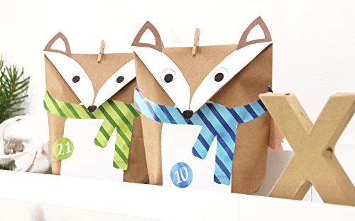 DIY Adventskalender Fuchs Set BUNT 24 Geschenktüten für KINDER zum befüllen basteln von EinfachSchön