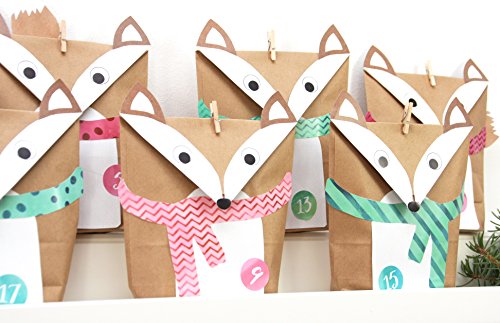 DIY Adventskalender Fuchs Set TÜRKIS/PINK für 24 Geschenktüten für Mädchen zum ausschneiden basteln befüllen von EinfachSchön