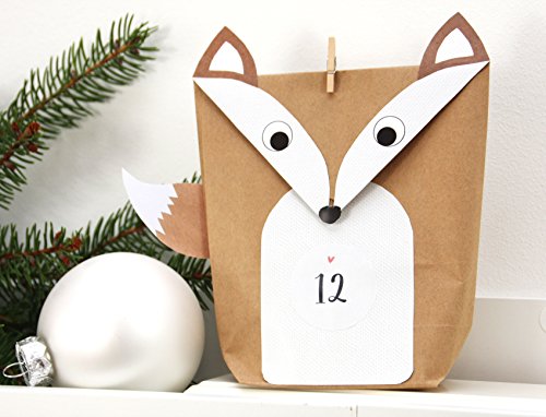 DIY Adventskalender Fuchs Set WEISS 24 Geschenktüten für Männer zum ausschneiden basteln befüllen von EinfachSchön