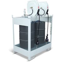 Frischöl-Insel für SAMOA 22 DP 2 Fässer à 60 l oder 2 Fässer à 200 l, inkl. Auffangwanne, 2 Pneumatikpumpen, 2 geschlossenen Schlauchaufrollern und 2 Füllpistolen mit Elektronikzähler von SAMOA