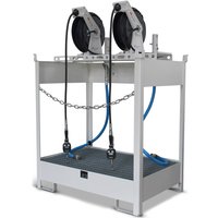 SAMOA 22 DPFrischöl-Insel, für 2 Fässer à 60 l oder 2 Fässer à 200 l, inkl. Auffangwanne, 2 Pneumatikpumpen, 2 offenen Schlauchaufrollern und 2 Füllpistolen mit Elektronikzähler von SAMOA