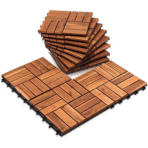 EINFEBEN 1m² Holzfliesen Akazie Mosaik Terrassenfliese 30x30 cm Fliese Stecksystem Mosaik Zuschneidbar Terrasse Balkon FSC®-zertifiziertes von Einfeben