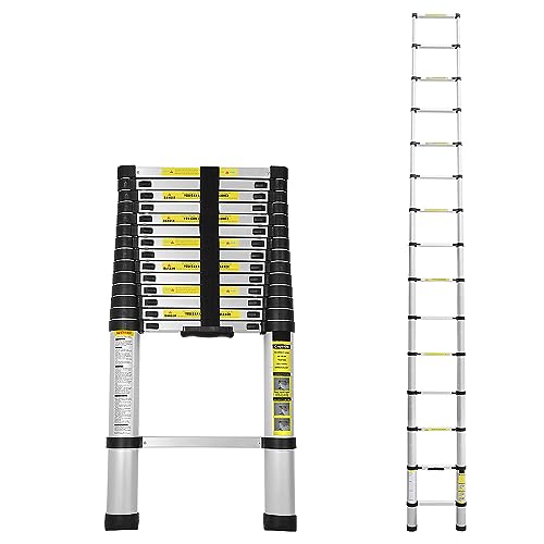 EINFEBEN 4.4M Aluminium Teleskopleiter, Multifunktionsleiter Schiebeleiter Hohe Sicherheit, 150 kg Belastbarkeit, Mehrzweckleiter für Garten Innen Außenbereich von Einfeben