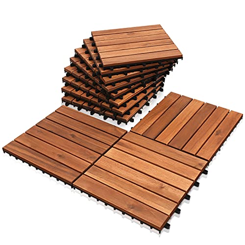 EINFEBEN Akazienholz Holzfliesen, Balkonfliesen Gartenfliesen Terrassenfliesen, 30x30cm, 5m², 6 Latten, Fliese Leicht verlegbar(55 Stück) von Einfeben