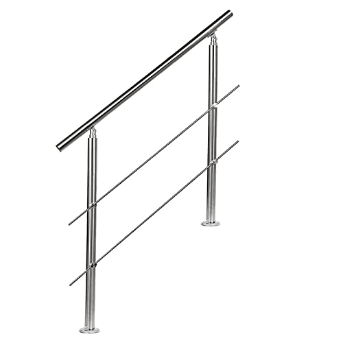 EINFEBEN Edelstahl Handlauf, 100 cm gebürsteter Edelstahl Geländer mit 2 Querstreben Ø 42mm, Handläufe für Treppen für innen & außen von Einfeben