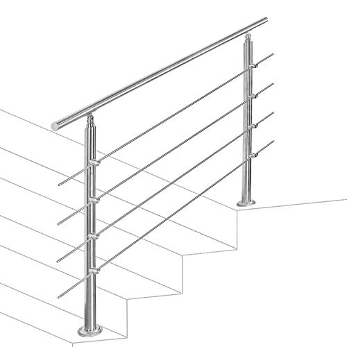 EINFEBEN Edelstahl Handlauf Geländer für Balkon Brüstung Treppen mit/ohne Querstreben (160cm, 4 Querstreben) von Einfeben