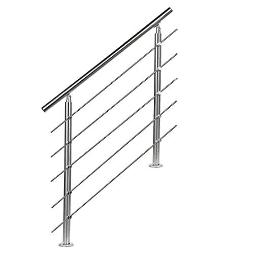 EINFEBEN Geländer 120 cm Ø 42mm, Treppengeländer für Brüstung Balkon Garten Innen und Außen, Edelstahl Handlauf mit 5 Querstreben von Einfeben