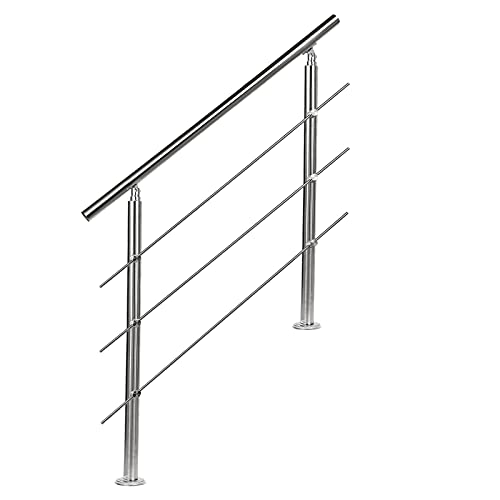 EINFEBEN Treppengeländer, Edelstahl Handlauf, 150 cm Geländer mit 3 Querstreben, für Innen und Außen Brüstung Balkon von Einfeben