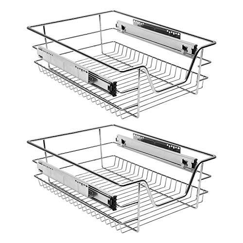 Einfeben 2 Stück Küchen Regal Teleskopschublade, Küchenschrank ✓ Korbauszug ✓ Schrankauszug ✓ Vollauszug Schublade, Teleskop Korb für 40cm Schränke aus Metall von Einfeben