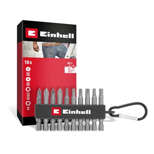 Original Einhell Bit-Set 10-tlg. (50-mm-Bits PH/PZ/T/H, sandgestrahlter S2-Stahl, Bit-Riegel mit Karabiner, E 6.3 Schaft) von Einhell Accessories