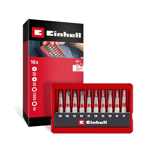 Original Einhell Bit-Set 10-tlg. (50-mm-Bits PH/PZ/T/H, sandgestrahlter S2-Stahl, E 6.3 Schaft, Taschenkassette mit Aufstellfunktion) von Einhell Accessories