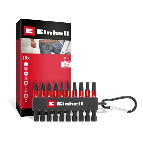Original Einhell Impact-Bit-Set 10-tlg. (50-mm-Bits PH/PZ/T/H, S2-Stahl, Bit-Riegel mit Karabiner, E 6.3 Schaft) von Einhell Accessories