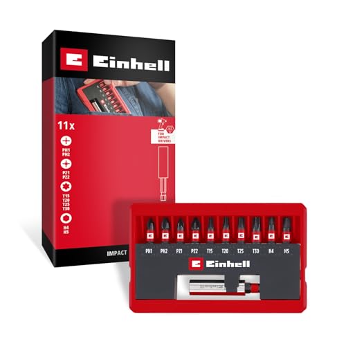 Original Einhell Impact-Bit-Set 11-tlg. (25-mm-Impact-Bits PH/PZ/T/H, S2-Stahl, Magnetbithalter E 6.3, Taschenkassette mit Aufstellfunktion) von Einhell Accessories