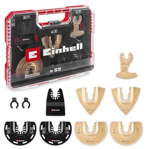 Original Einhell XL-PLUS-CASE 10-tlg. Multitool-Set (HCS Halbrund-Sägeblatt, HM Halbrund-Sägeblatt, HM Delta-Raspel, HM Segmentsägeblatt, starrer Schaber, Dremel-Adapter) von Einhell Accessories
