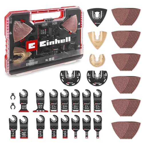 Original Einhell XXL-CASE 70-tlg. Multitool-Set (BiM/CrV-Tauchsägeblätter, HCS/HM/BiM-Halbrund-Sägeblätter, HM-Delta-Raspel, Delta-Trägerplatte, Schleifpapier, Dremel-Adapter) von Einhell Accessories