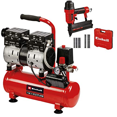 Einhell 4020600 TE-AC 6 Silent Kompressor + 4137790 TC-PN 50 Druckluft-Tacker (Pneumatic), rot, schwarz von Einhell