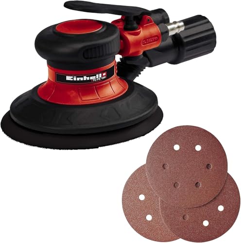 Einhell Druckluft-Exzenterschleifer TC-PE 150 (150 mm Schleiftellerdurchmesser, stufenloser Regulierungshebel, inkl. 6 Schleifpapieren, Stecknippel, Spannschlüssel) von Einhell