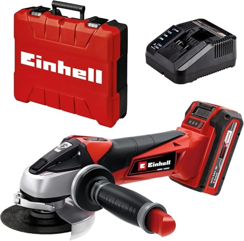 Einhell Akku-Winkelschleifer TE-AG 18/115 Li Kit (1x3,0Ah) Power X-Change (Li-Ion, 18 V, 8.500 U/Min, max. Schnitttiefe 28mm, Zusatzhandgriff, inkl. Akku und Ladegerät, Koffer, ohne Trennscheibe) von Einhell