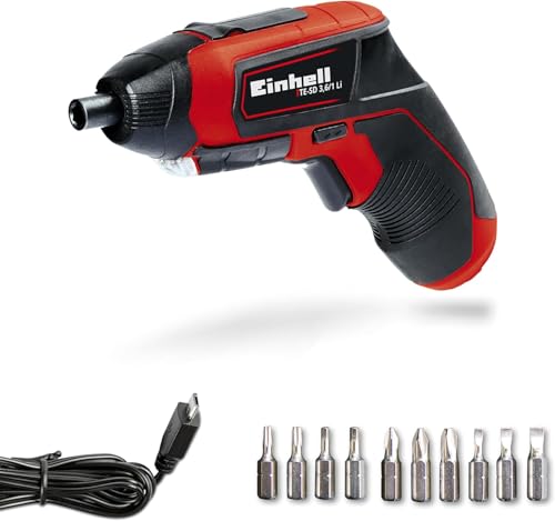 Einhell Akkuschrauber TE-SD 3,6/1 Li (Li-Ion, 3.6 V, 4.5 Nm Drehmoment, Micro-USB-Lader, Magnetbithalterung, LED-Beleuchtung, Softgrip, inkl. 10-teiliges Bit-Set) von Einhell
