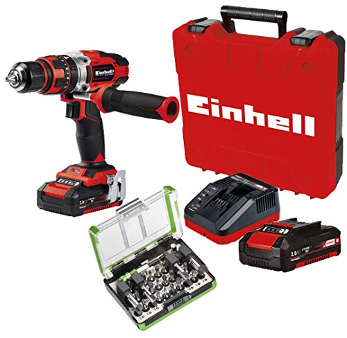 Einhell 4513935 TE-CD 18/48 Li-i (2x2,0Ah) Akku-Schlagbohrschrauber + kwb 165510 Extreme Force Bit-Box – 28-tlg. inkl. schlagfeste Bits, Bit-Halter von Einhell