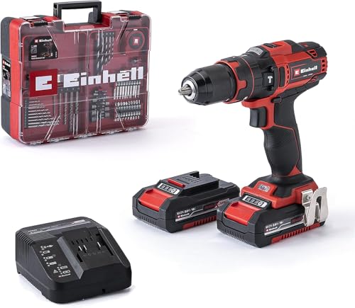 Einhell Akku-Schlagbohrschrauber-Set TE-CD 18/40 Li-i +64 (2x2,0 Ah) Power X-Change (Li-Ion, 18 V, 40 Nm, Drehzahl-Elektronik, 2-Gang-Getriebe, max. 24.000 min-1, inkl. Akkus, Ladegerät & Zubehör) von Einhell