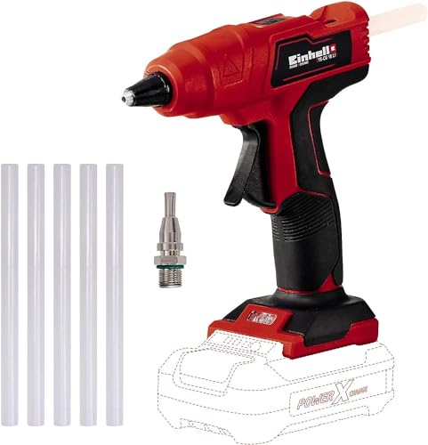 Einhell Akku-Heißklebepistole TE-CG 18 Li - Solo Power X-Change (Lithium-Ionen, in 120 Sekunden einsatzbereit, inkl. 5 Klebestifte + Flachklebedüse, ohne Akku und Ladegerät) von Einhell