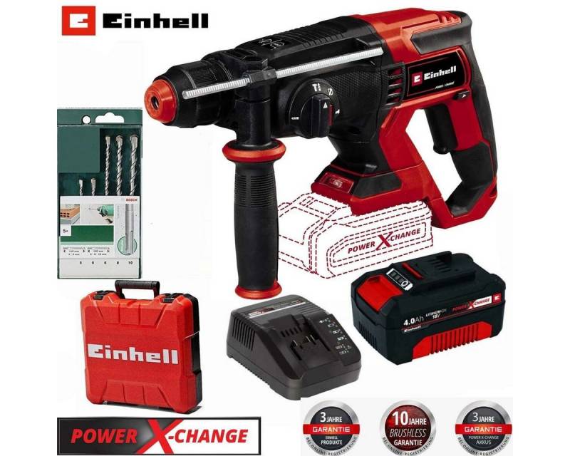 Einhell Akku-Bohrhammer Bohrhammer TE-HD 18/20 Li- 18V Akku 4.0 Ah + Boschl Bohrer Set 5 tlg. von Einhell