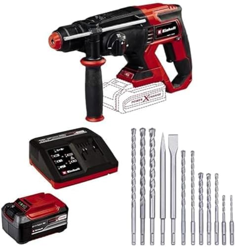 Einhell Akku-Bohrhammer TE-HD 18/20 Li Power X-Change (18 V, 1.8 J, 20 mm Bohrleistung in Beton, 4.750 min-1 max. Schlagzahl, SDS-Plus, inkl. 5,2 Ah Akku, Ladegerät und 12-tlg. Zubhör-Set) von Einhell