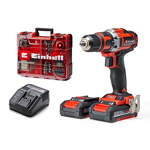 Einhell Akku-Bohrschrauber-Set TE-CD 18/40 Li +69 (2x2,0 Ah) Power X-Change (Lithium Ionen, 2 Gang, 40 Nm, inkl. 2x Akku + Ladegerät, Koffer + 69-tlg. Zubehör) von Einhell