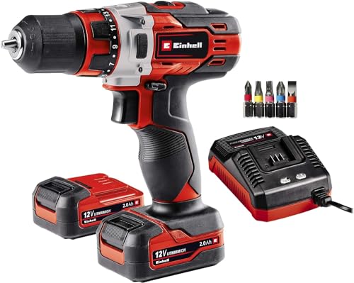 Einhell Akku-Bohrschrauber TE-CD 12/1 Li (2x2,0Ah) (Li-Ion, 12 V, 2-Gang-Getriebe, Drehzahl-Elektronik, LED-Beleuchtung, robustes Metallgetriebe, inkl. 45-Min.-Ladegerät + 2x2,0 Ah-Akku) von Einhell