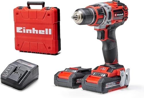 Einhell Professional Bohrschrauber TP-CD 18/50 Li BL Kit Power X-Change (18 V, Brushless, 50 Nm, 2 Gang, 13 mm Bohrfutter, inkl. 2x 2,0 Ah Akkus + Ladegerät), Schwarz / Rot, Batteriebetrieben von Einhell