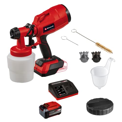 Einhell Akku-Farbsprühsystem TC-SY 18/60 Li Power X-Change (Li-Ion, 18 V, Förderleistung 650 ml/min, 800 ml Farbbehälter, inkl. 2,0 mm und 2,5 mm Düse, 5.2 Ah Akku und Fastcharger) von Einhell