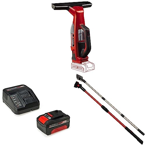 Einhell Akku-Fensterreiniger BRILLIANTO Power X-Change (18 V, 28 cm lange Saugdüse, streifenfreie Reinigung, inkl. Sprühflasche mit Mikrofasertuch, 4,0 Ah Akku, Ladegerät, Teleskopstangenset) von Einhell