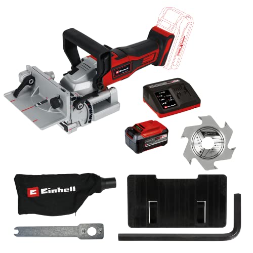 Einhell Akku-Flachdübelfräse TE-BJ 18 Li Power X-Change (18 V, Li-Ion, stufenlose Winkel-/Höheneinstellung, 6-stufige Tiefenverstellung, inkl. 5,2 Ah Akku und Fastcharger) von Einhell