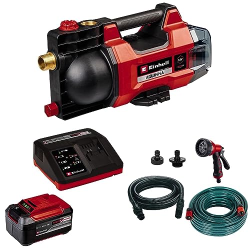 Einhell Akku-Gartenpumpe AQUINNA 18/28 Power X-Change (18 V, max. 2800 L/h Fördermenge, max. 25 m Förderhöhe, ECO-/ Boost-Modus, inkl. 5,2 Ah Akku, Fastcharger und Zubehör-Set) von Einhell