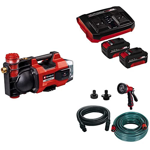 Einhell Akku-Gartenpumpe AQUINNA 36/38 F LED Power X-Change (36 V, max. 3800 L/h Fördermenge, max. 37 m Förderhöhe, ECO/BOOST, Vorfilter, inkl. 2x 4,0 Ah Akku, Twincharger, 4 m Saugschlauch) von Einhell