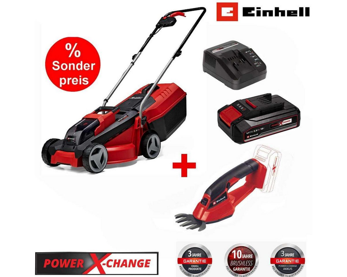 Einhell Akku-Gartenpumpe City-Rasenmäher GE-CM 18V + Grasschere +Akku 2.5 A Ladegerät von Einhell