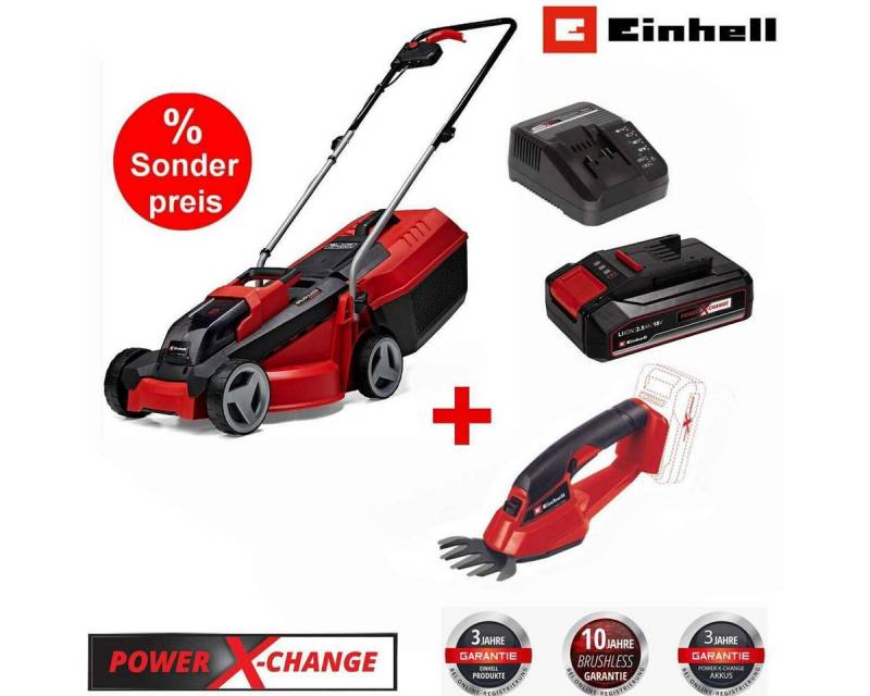 Einhell Akkurasenmäher City-Rasenmäher GE-CM 18V + Grasschere +Akku 2.5 A Ladegerät von Einhell
